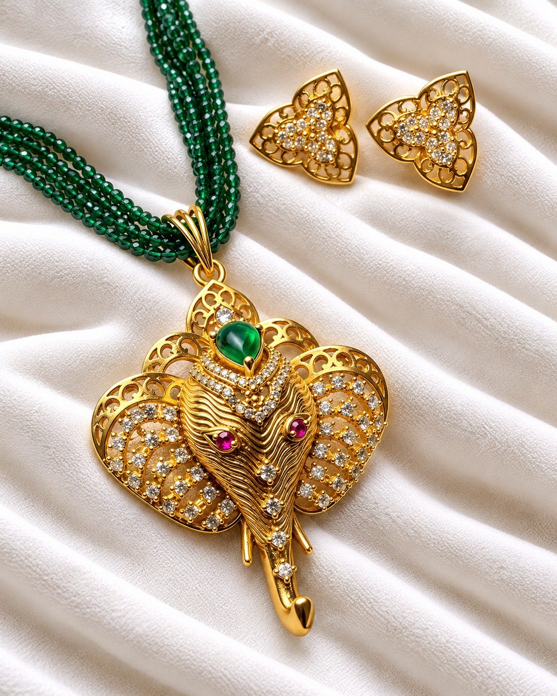 Emerald Ganesha Pendant Set