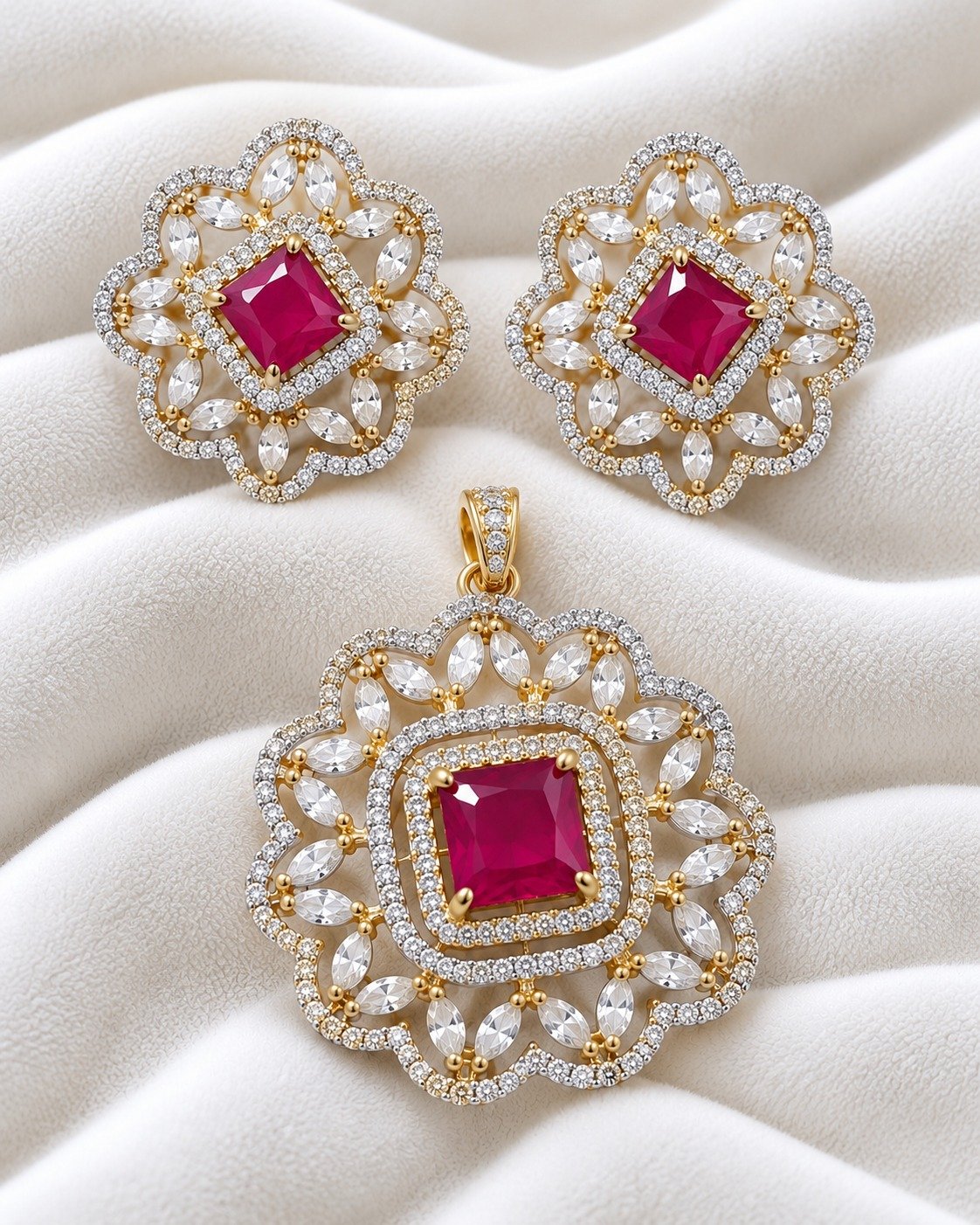 Ruby Diamond Pendant Set
