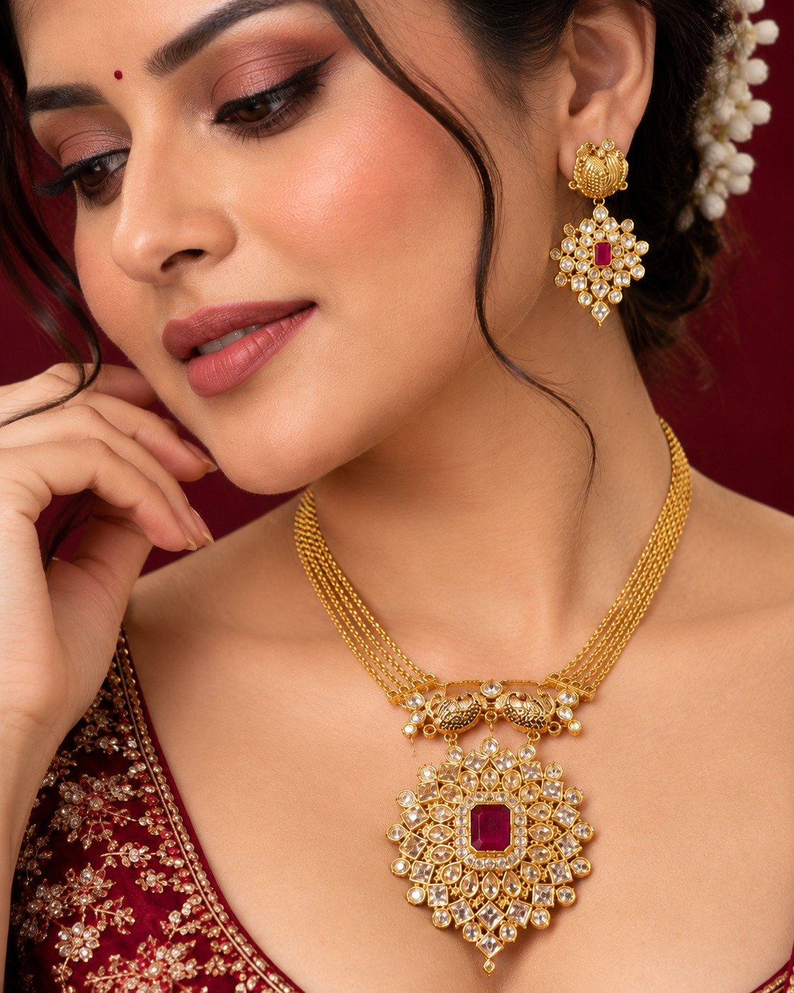 Ruby Kundan Necklace Set